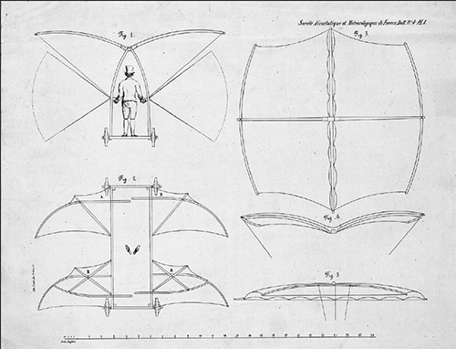 George Cayley's design drawing of a man-powered flying machine.