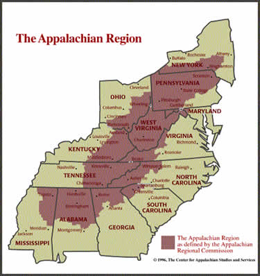 Map of the Appalachian Region