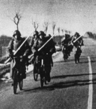 Danish soldiers cycling to the frontline during the German invasion of Denmark (1940)