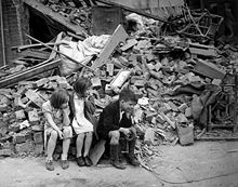 Children in an eastern suburb of London made homeless by the Blitz