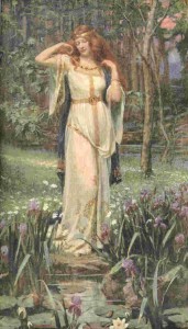 The Norse goddess Freya wearing her necklace Brísingamen