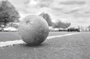 Forsaken orange abandoned in parking lot