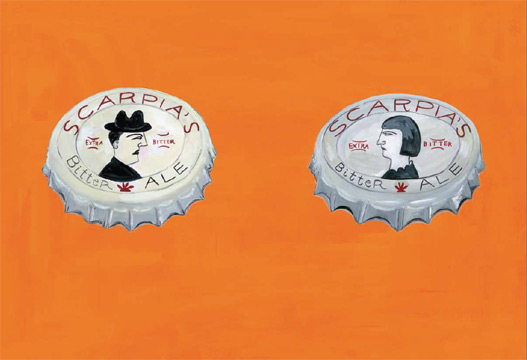 Drawing of two beer caps