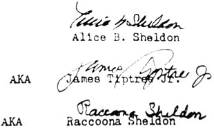 Alice Bradley Sheldon's various writing avatars