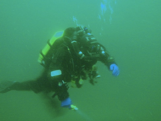 Diver using Rebreather
