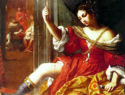 Painting depicting Porcia Catonis wounding her thigh