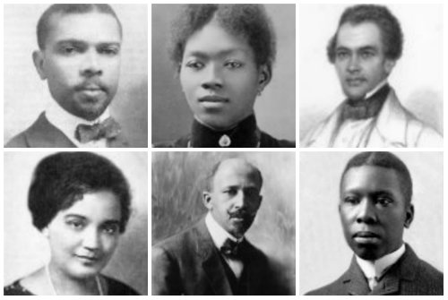 Top, from left to right: Johnson, Wilson, Brown; Bottom, from left to right: Fauset, Du Bois, Dunbar