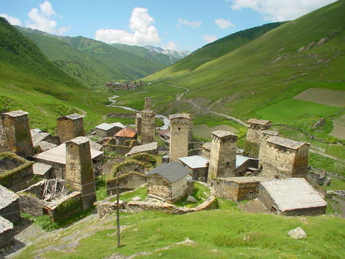 The tower structures in Svaneti, Georgia, believed to have been built circa 9th-12th centuries CE