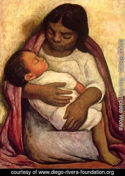 Delfina and Dimas, a painting of a mother and child by Diego Rivera