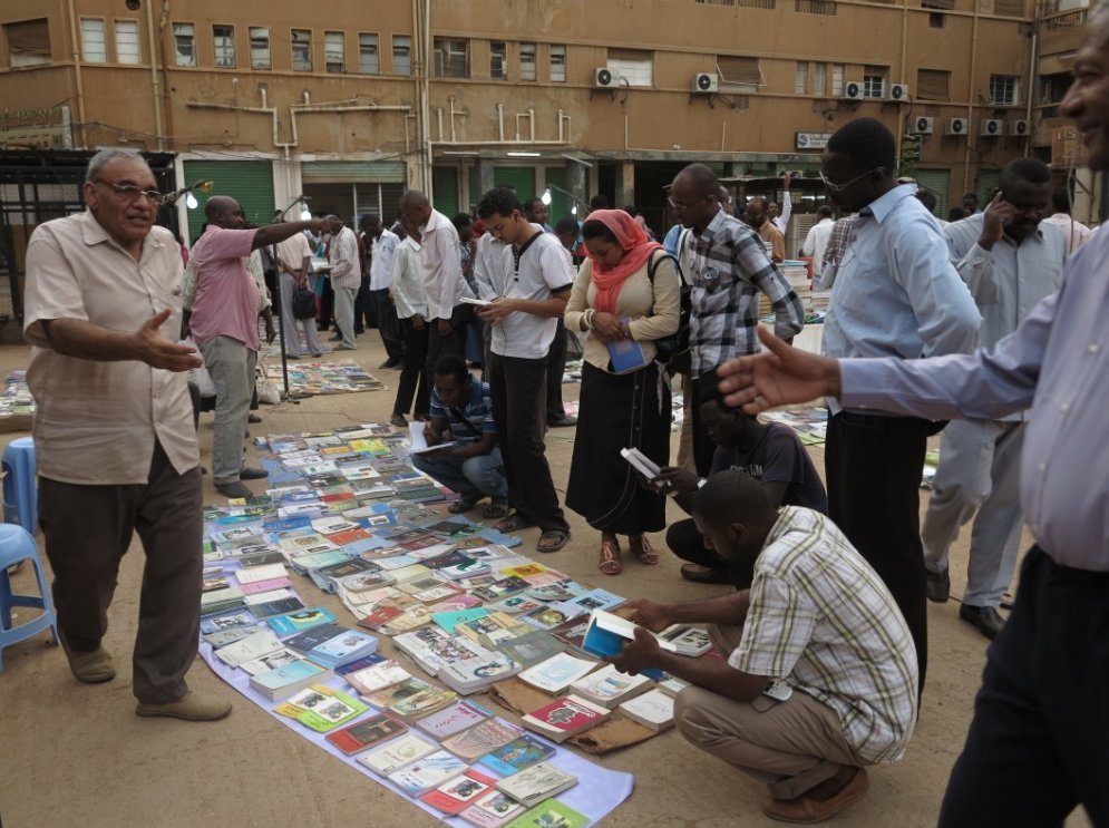 Khartoum residents browse books at the Mafroush book fair