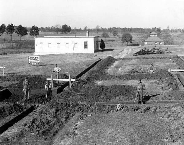 Black and white picture of Arthur G. Dozier School for Boys under construction in 1936