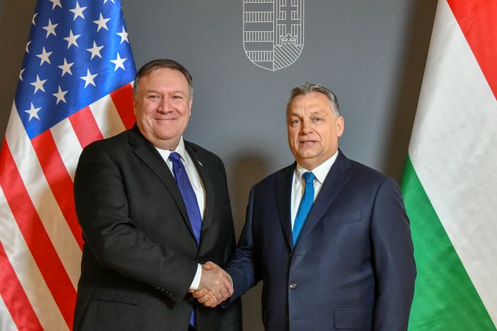 Mike Pompeo and Viktor Orbán meeting in Hungary, 2019