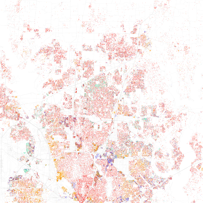 Racial distribution in Plano, Texas (Asian in green)