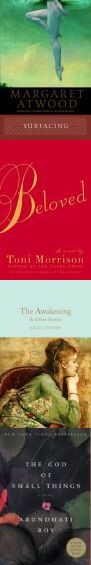 Feminism and water imagery books (top to bottom): Margaret Atwood's Surfacing, Toni Morrison's Beloved, Kate Chopin's The Awakening, Arundhati Roy's The God of Small Things