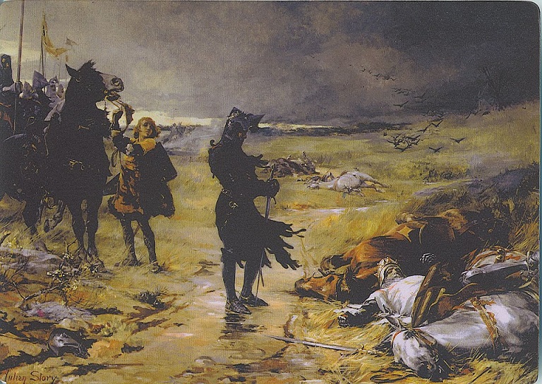 Painting of Black Prince Edward standing over slain enemy