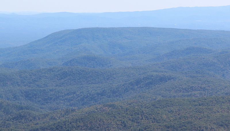 Brown Mountain, North Carolina, viewed from above, with tree-covered slopes visible