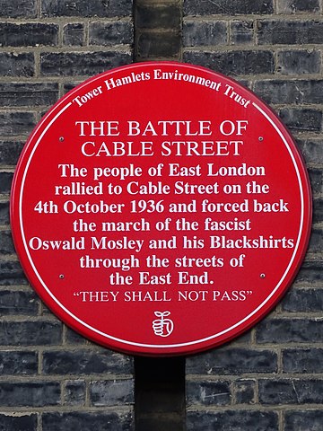 Plaque commemorating the Battle of Cable Street