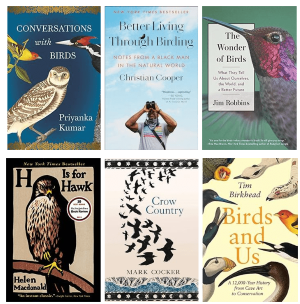 Covers of the books about humans and birds covered in article