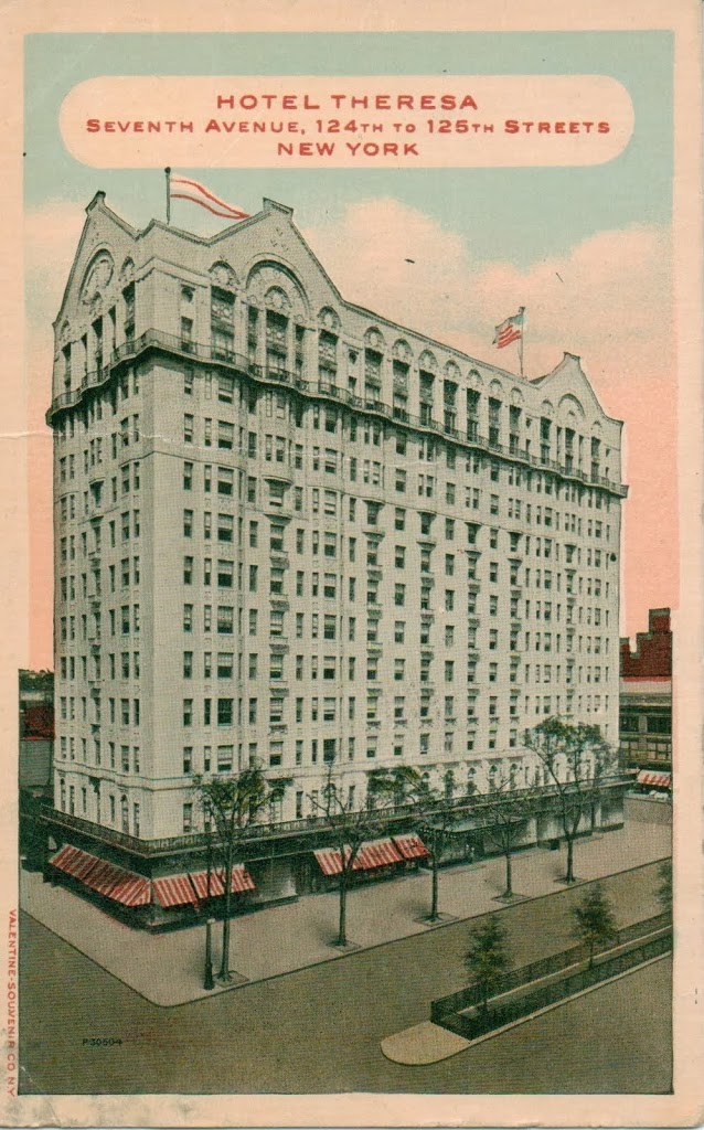 Vintage souvenir postcard featuring image of the Theresa Hotel in Harlem