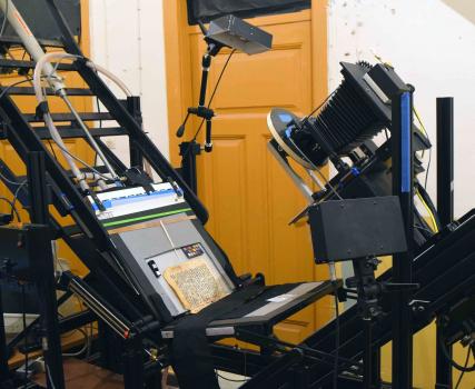 Spectral imaging equipment being used to examine a palimpsest