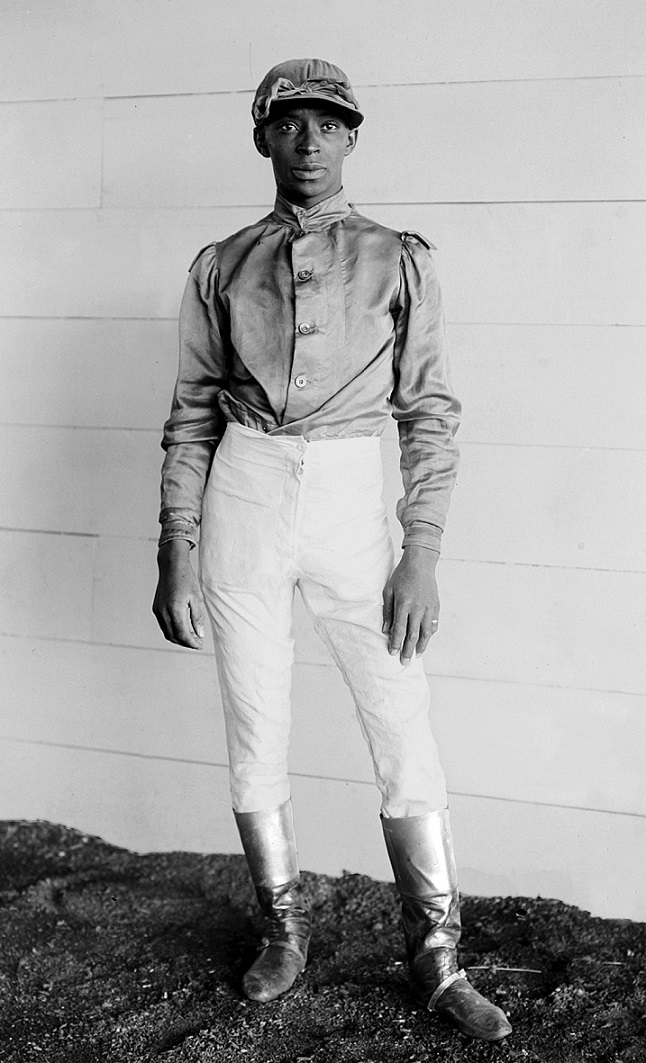 Black and white photo of jockey Jimmy Winkfield