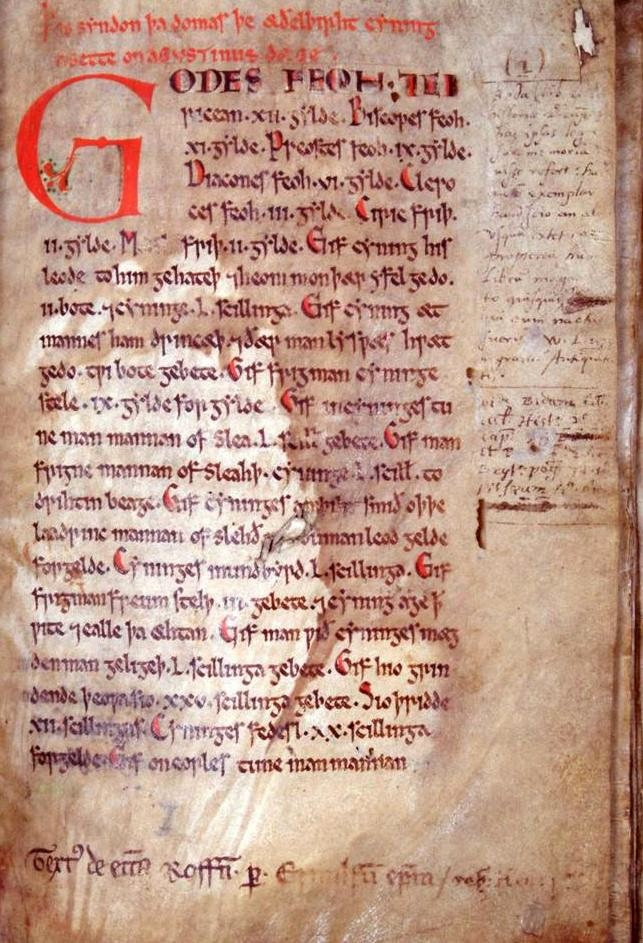 Weathered copy of the Æthelberht law document