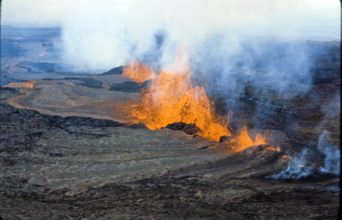 Lava flowing on surface on Mauna Loa, 1984