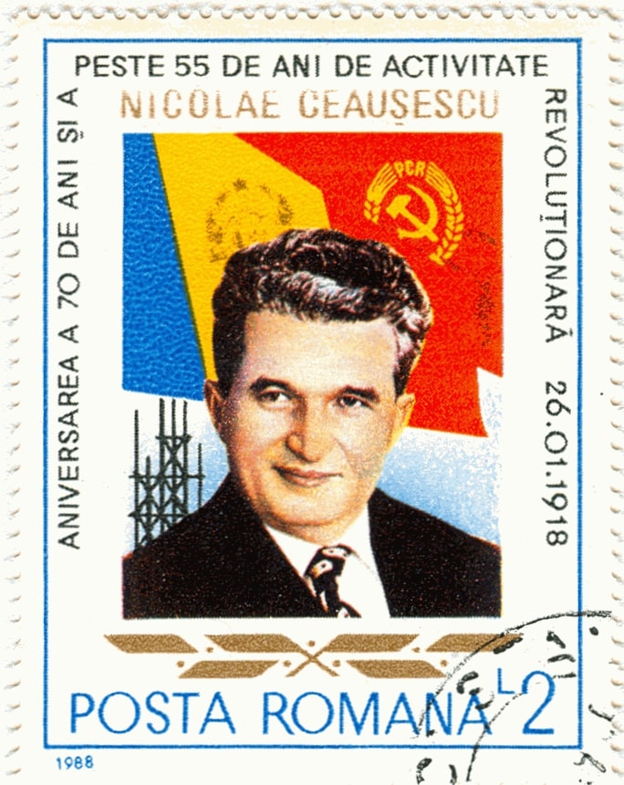 Postage stamp commemorating Nicolae Ceausecu's 70th birthday