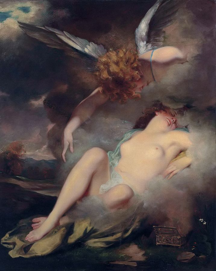 Cupid hovering over a reclining nude Psyche