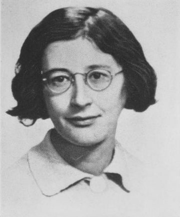 Black and white photo of Simone Weil