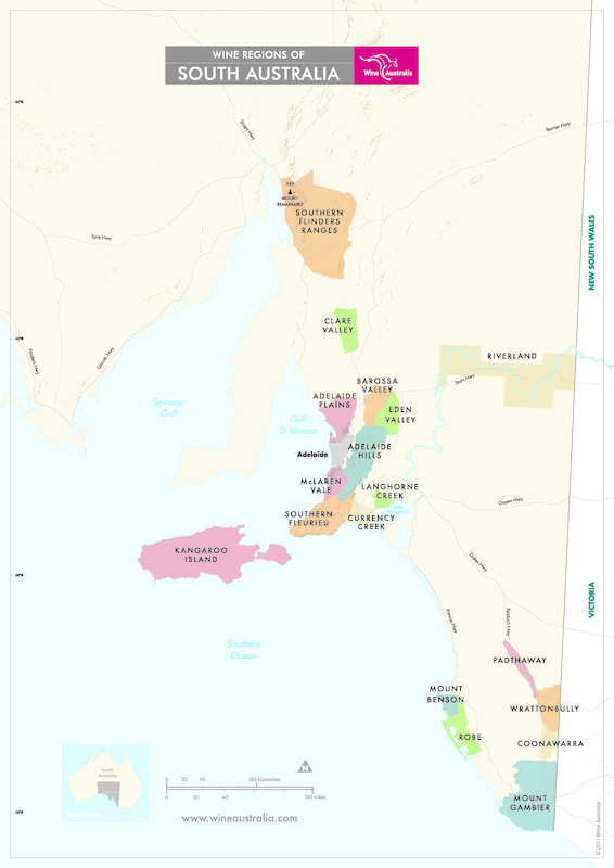 Map showing locations of sub-regions of South Australia