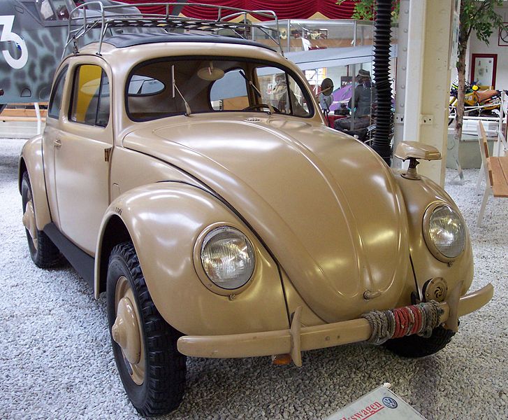 Photo of a tan-colored VW utility vehicle used by German forces in WWII