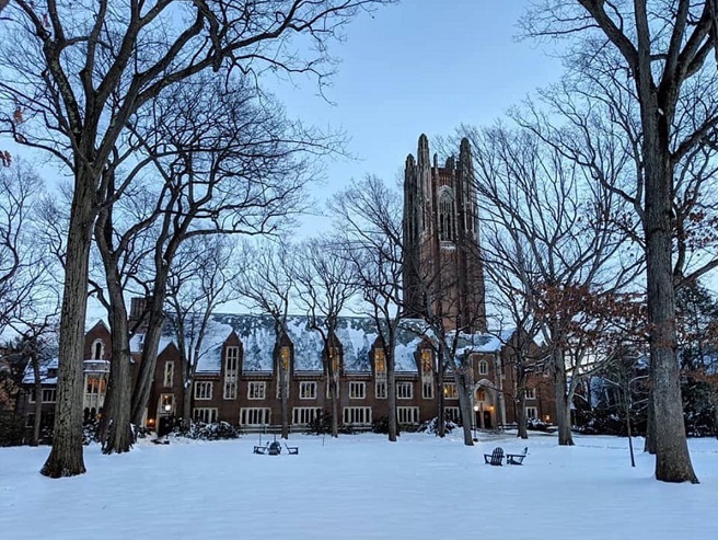 Wellesley College campus covered in snow